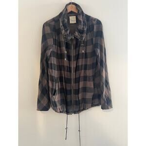 Heritage 1981 flannel cotton zip up casual jacket brown plaid size large